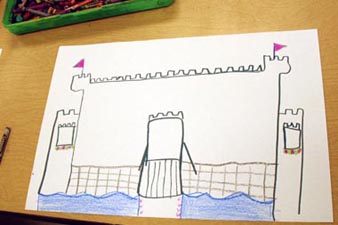 castle drawing in crayon